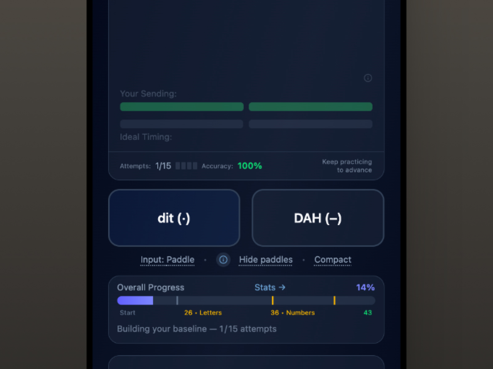 Timing comparison bars showing sent vs ideal timing
